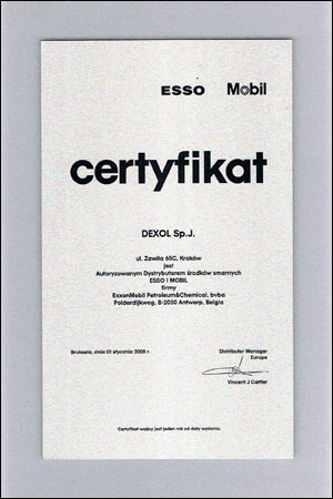 mobil dexol ceryfikat dystrybutora 2008
